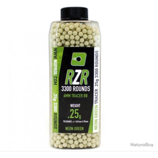 Billes Airsoft 6mm RZR 0.25g bouteilles 3300 bbs TRACER vertes