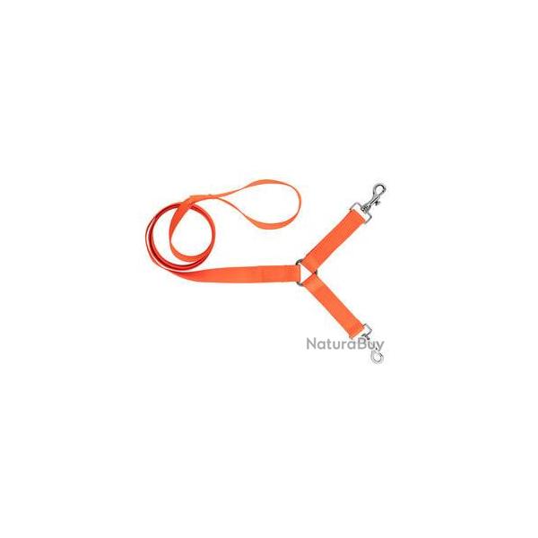 Laisse 1,30 m Country sangle nylon 2 chiens orange fluo