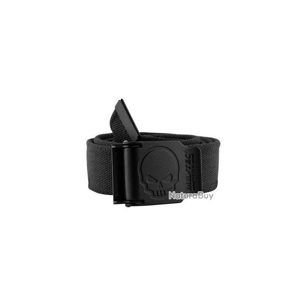 Ceinture noire avec boucle tte de mort 4 cm x 130 cm