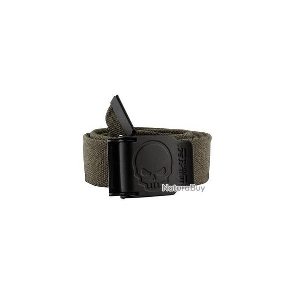 Ceinture olive boucle tete de mort 4cm x 130cm