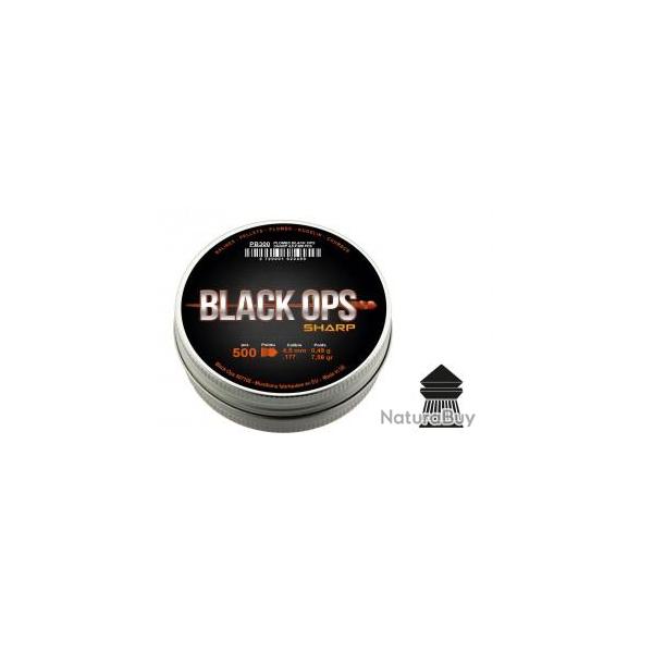 Bo�te de 500 plombs Black Ops Sharp � t�te pointue cal. 4.5 mm 