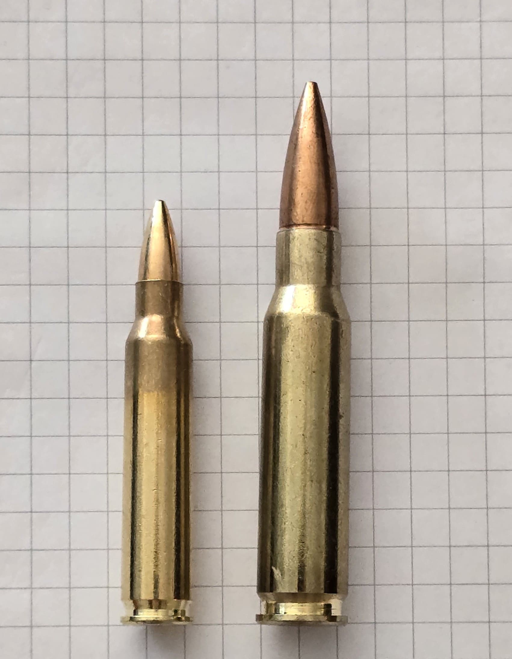 Le 5,56 (gauche) a remplac� le 7,62x51 mm (droite) dans le cadre des fusils d'assaut