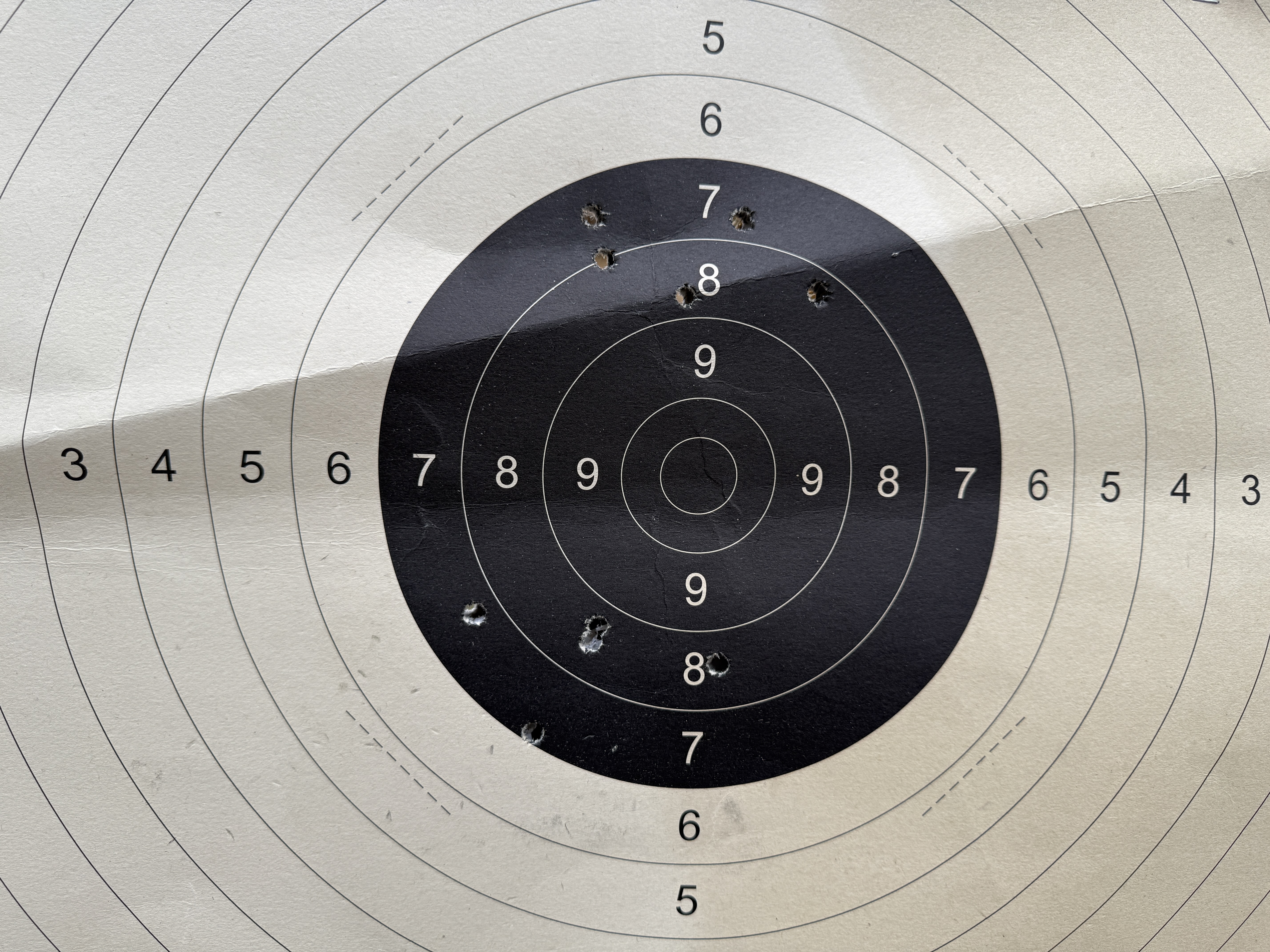 Dix coups � 30 m�tres sur la cible C50 en vis�e ouverte, tout est dans le cercle vital noir.