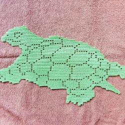 Tortue verte , napperon d&eacute;coration textile fait main.