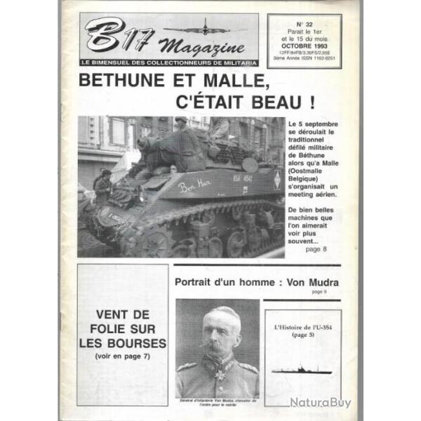b17 magazine octobre 1993, u-354 , p�gasus bridge , b�thune 1994 , g�n�ral von mudra , mines � fr�he