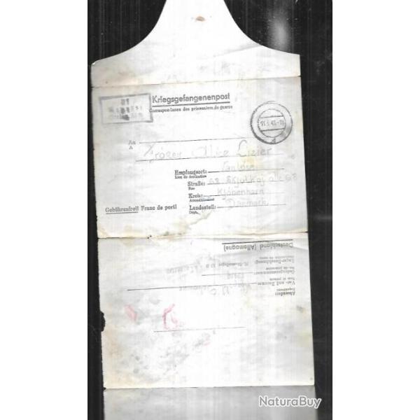 courrier kriegsgefangenenpost , prisonnier de guerre kg 1943