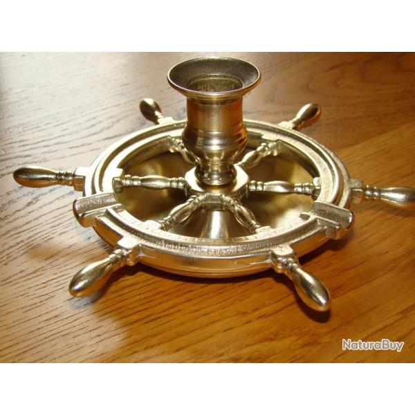 SUPERBE BOUGEOIR DE MARINE EN LAITON ...IMITANT LA  BARRE D'UN NAVIRE, BEL OBJET D'ART ET DECO