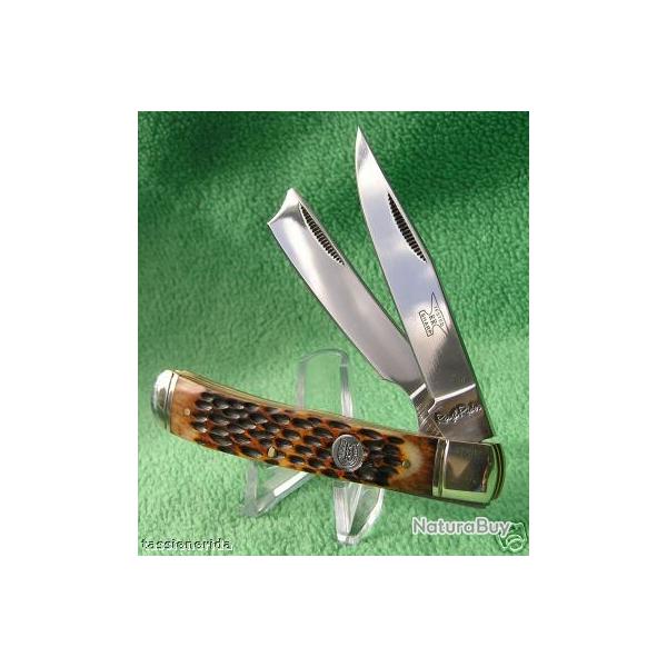 LOT DE 3 COUTEAU DE TRAPPEUR ROUGH RIDER RR072 Rasoir MANCHE Os