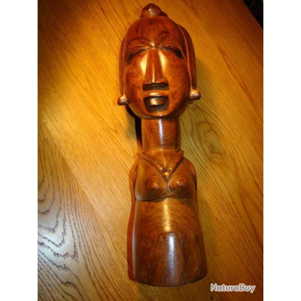 GRANDE = 40 cm - MAGNIFIQUE SCULPTURE TRIBALE EN BOIS PRECIEUX LOURD COMME L'EBENE = 2,789 kgs