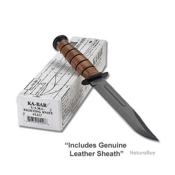 KA1217 Couteau Ka-bar USMC Fighter Plain Acier Carbone 1095 Manche Cuir Etui Cuir Made In USA