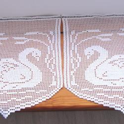 Cantonni&egrave;res deux Cygnes oiseaux blanc . Rideaux brise-vue personnalis&eacute;.