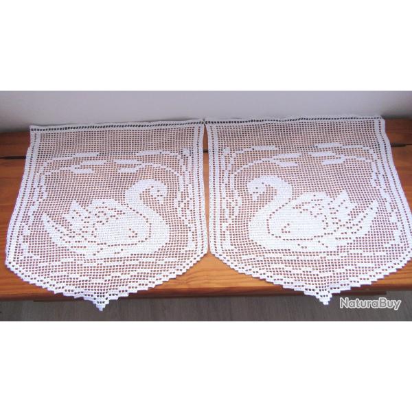 Cantonni�res deux Cygnes oiseaux blanc . Rideaux brise-vue personnalis�.