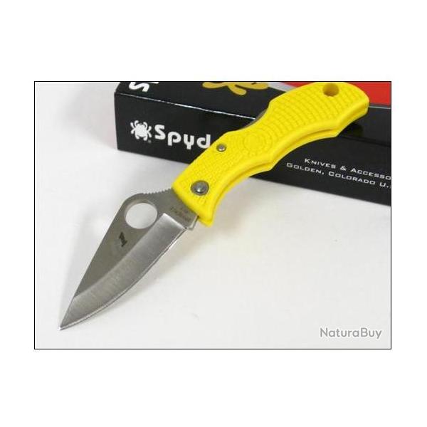 Couteau SPYDERCO LADYBUG 3 Yellow  SALT Acier H-1 Plain Made In Japan SCLYLP3