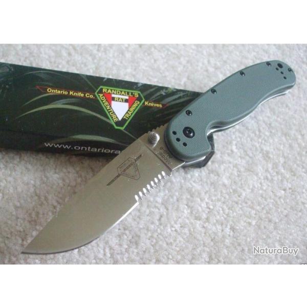 Couteau Ontario RAT-1 Tactical Folding Knife Olive Drab G-10 Handles Acier AUS-8 ON8849OD