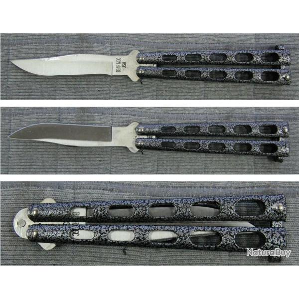 Couteau Papillon Butterfly Ballisong BEAR & SON BUTTERFLY 5" SILVER HANDLES Made In USA - BC114