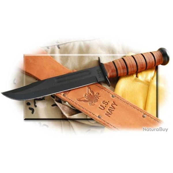 KA1225 Couteau Ka Bar Us Navy Fighter Acier Carbone 1095 Manche Cuir Etui Cuir Made In USA