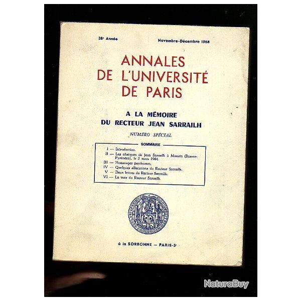 �  la m�moire du recteur jean sarrailh.annales de l"universit� de paris