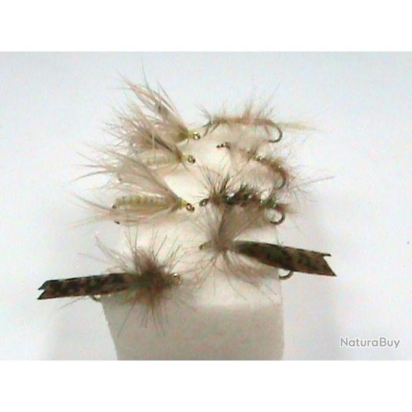 8 mouches serie peute, oreille de livre, et sedge taille 14
