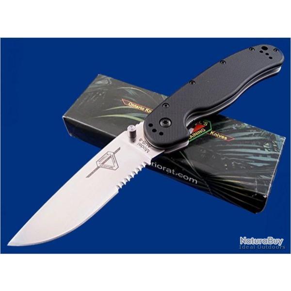 Couteau ONTARIO ON8849 RAT1 Ontario RAT 1 Linerlock Black G-10 Acier AUS8
