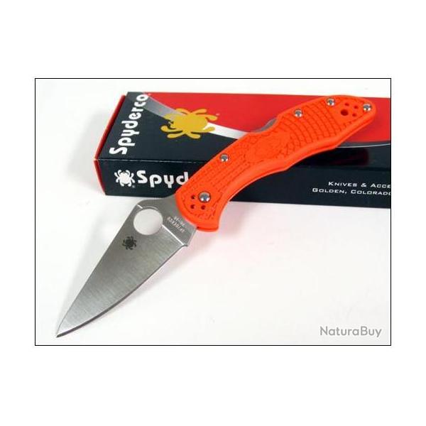 Couteau Spyderco Delica Flat Ground Orange Acier VG-10 Manche FRN Made In Japan SC11FPOR