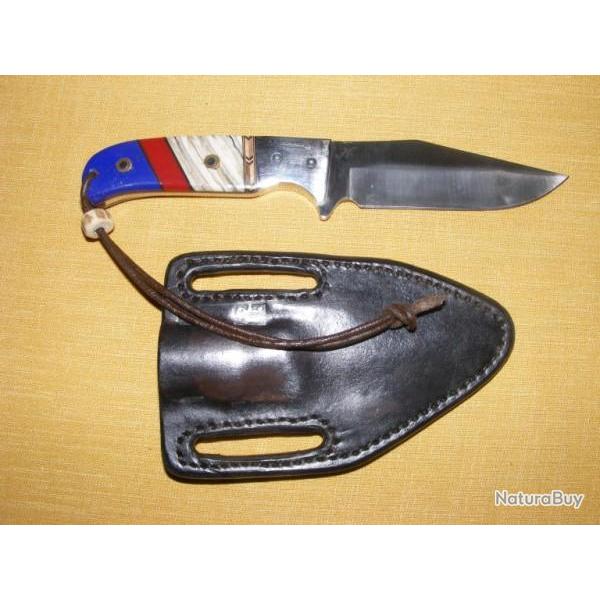 Couteau Hilmar mod�le unique manche molaire de mammouth jaspe lapis-lazuli