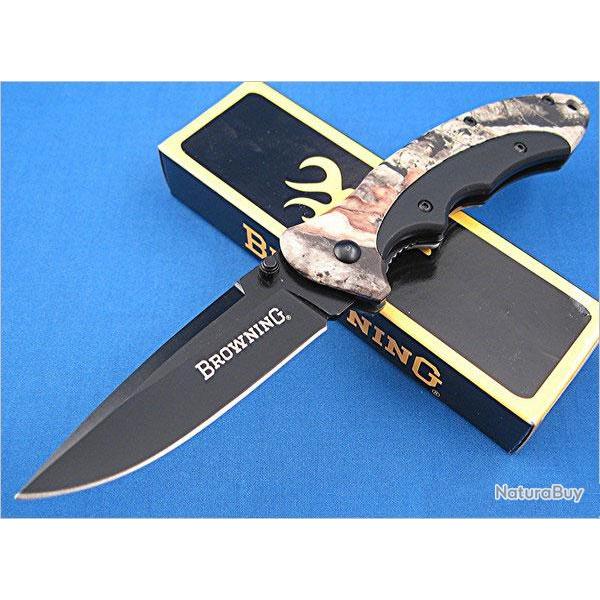 Couteau Pliant de Chasse BROWNING BR276 CAMO Syst�me de s�cuit� Acier 440