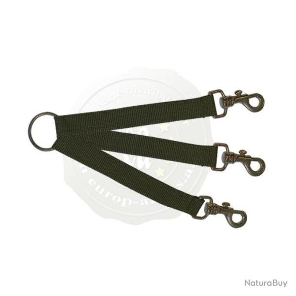 Accouple nylon vert pour trois chiens