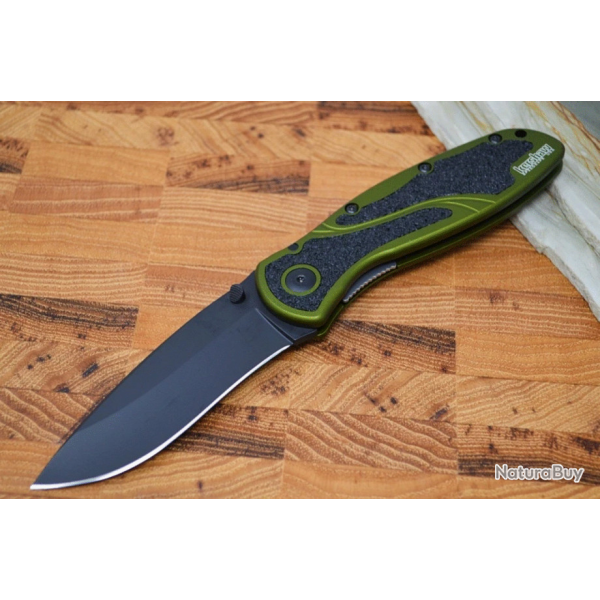 Couteau Kershaw Blur Olive Drab acier 14C28N Tungst�ne Manche Alu 6061-T6 Made In USA KS1670OLBLK