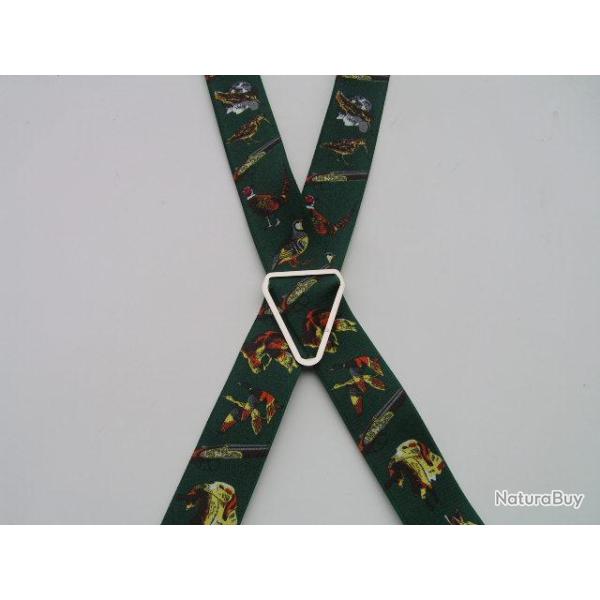 Bretelles  pinces rglables,  motifs fusils, bcasses, faisans, perdrix, colverts, chiens (04)