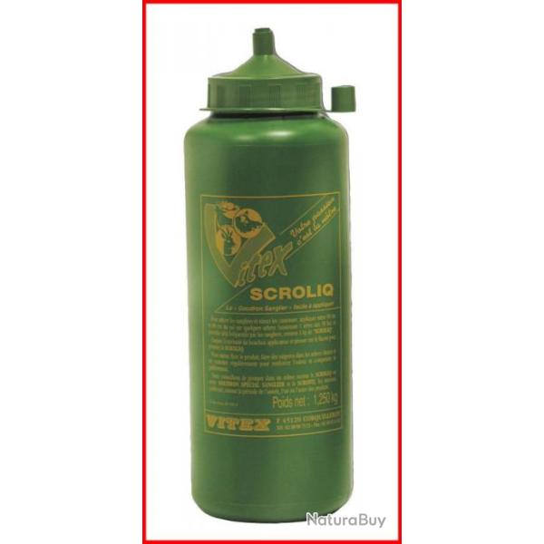 Goudron Vitex Scroliq en bouteille de 1,250kg pour sangliers. 