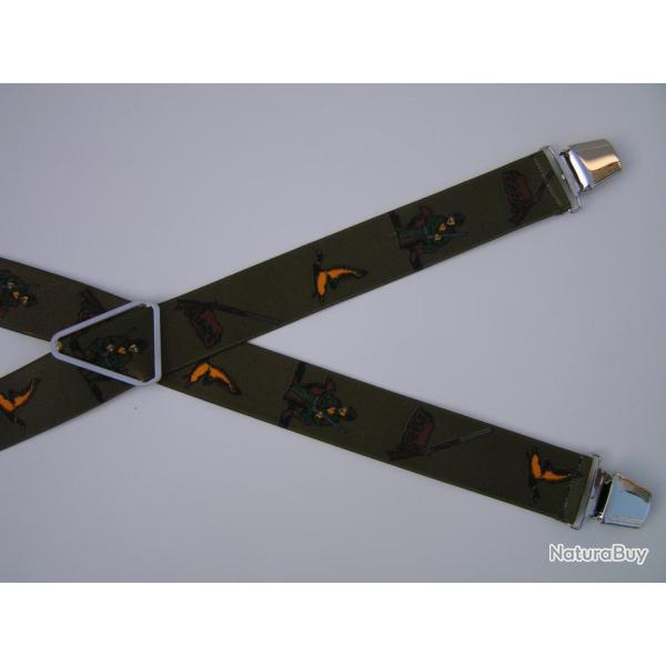 Bretelles  pinces rglables, motifs chasseurs, fusils, colverts. (01)