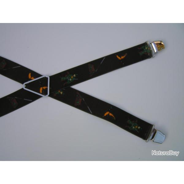 Bretelles  pinces rglables, motifs chasseurs, fusils et colverts n15