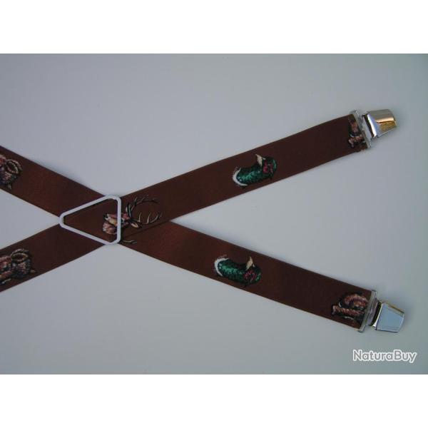 Bretelles  pinces rglables, motifs Sangliers, cerfs, Faisans