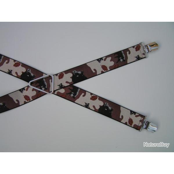 Bretelles  pinces rglables, motifs sangliers et feuilles de chne (2)