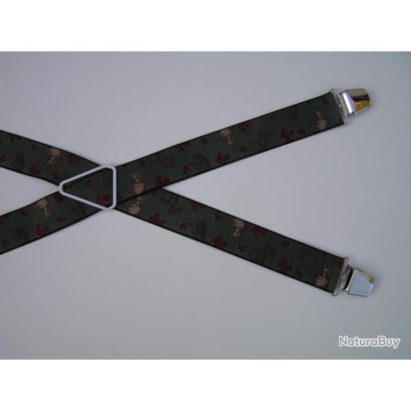 Bretelles  pinces rglables, motifs feuilles de chnes et ours.