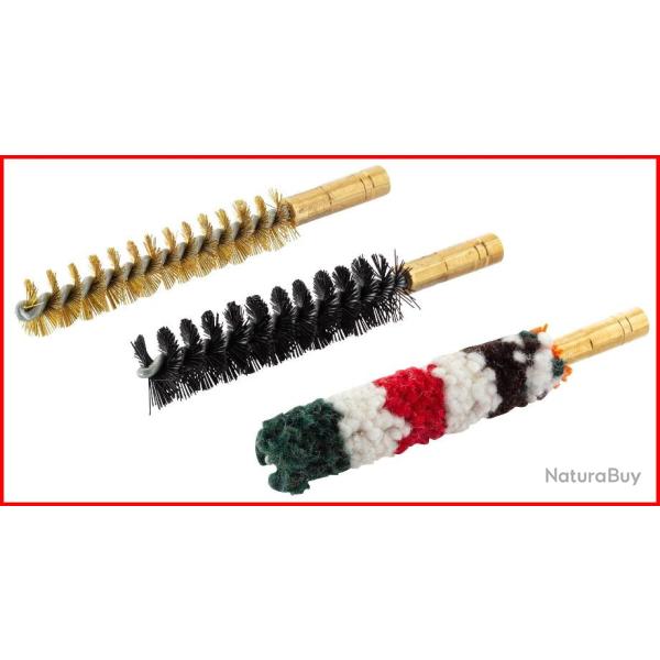 Set de trois brosses pour armes  canon ray Cal.9 mm / 38 / 357