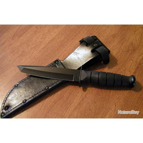 KABAR Tanto short + Etui en cuir - KA1254 - Couteau Combat Acier Carbone 1095 Ka-Bar Made In USA