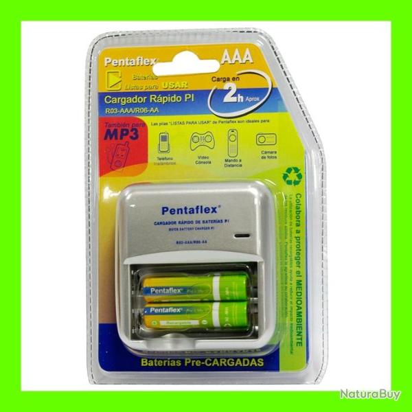 PRIX CASS� ! Chargeur secteur RAPIDE de 2 Piles. Neuf livr� AVEC accus rechargeables AAA Pentaflex