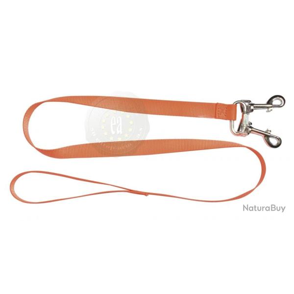 Laisse 1,30 m Country sangle nylon 2 chiens orange fluo