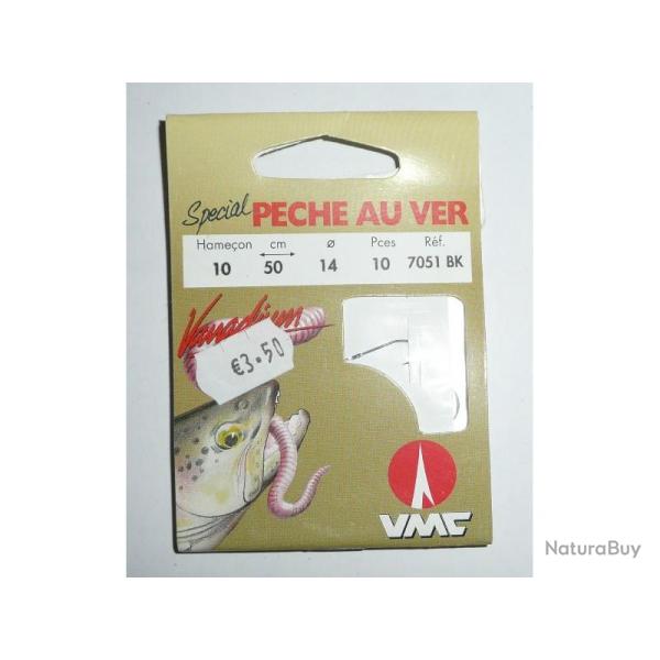 Hame�ons mont�s VMC N�10 0,14mm 50cm R�f:7051BK sp�cial peche au ver