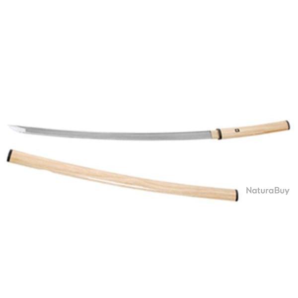 KATANA  (Shirasaya Bois Naturel vernis)  Lame DAMAS � gorge