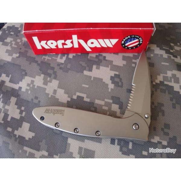 Couteau Kershaw Leek A/O Serrated Ouverture Assist�e Lame acier 420 Manche Acier Made USA KS1660ST