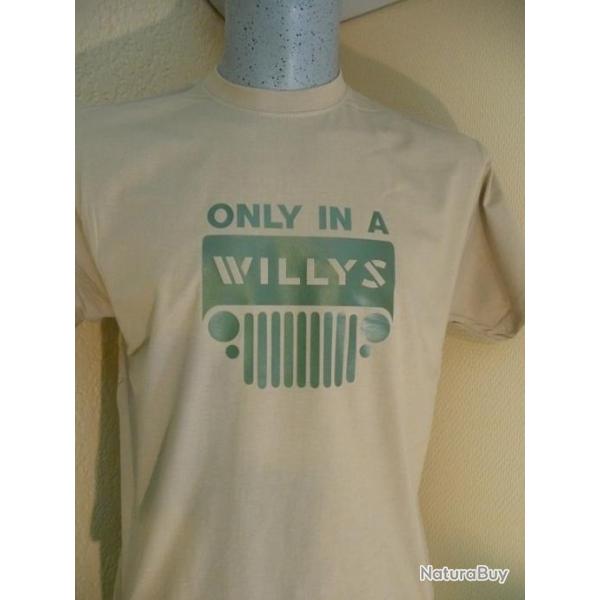 T SHIRT beige JEEP WILLYS tailles M L XL XXL ( militaria MB MA SLAT SAS 4X4 ) tee shirt