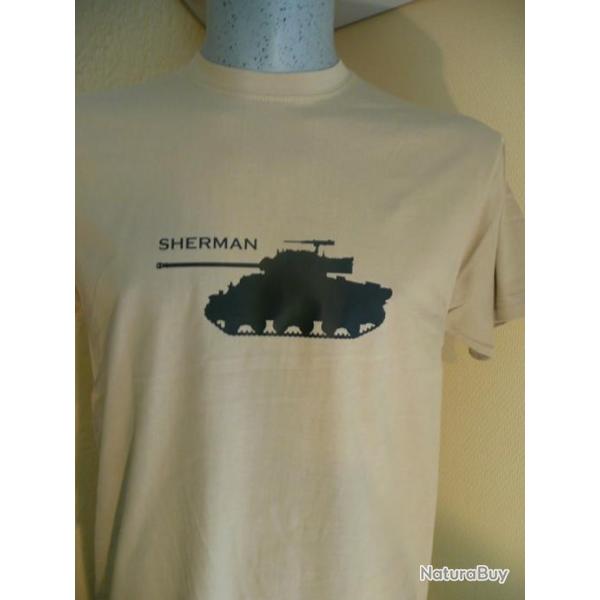 T SHIRT beige char SHERMAN USA WW2 MILITARIA ( blind� d�barquement ARMORED  tee AIRSOFT PAINTBALL