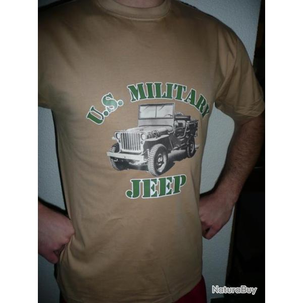 T SHIRT beige U.S MILITARY JEEP  tailles M XL XXL ( militaria MB MA SLAT SAS 4X4 WILLYS FORD) tee