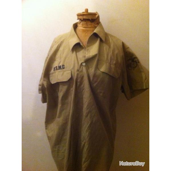 Chemisette  kaki sable occasion Taille SMLXLXXL style U.S.M.C LOGO manche