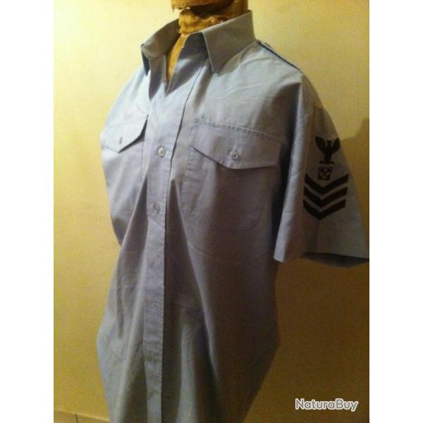 Chemisette  bleu ciel occasion Taille SMLXLXXL style U.S NAVY GALON manche