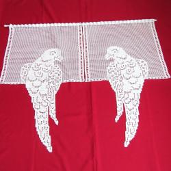 Rideaux brise vue " Oiseaux Perroquets " crochet Pi&egrave;ce unique fait main.