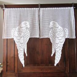 Rideaux brise vue " Oiseaux Perroquets " crochet Pi&egrave;ce unique fait main.