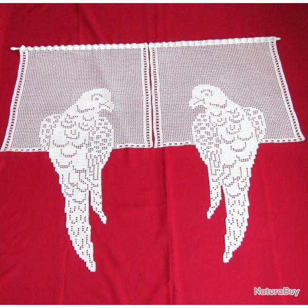 Rideaux brise vue " Oiseaux Perroquets " crochet Pi�ce unique fait main.